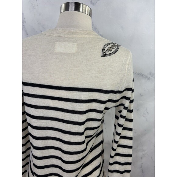 Zadig & Voltaire Cashmere Sweatshirt Sz M Thin Striped Bling Rhinestone Sweater - Picture 12 of 16